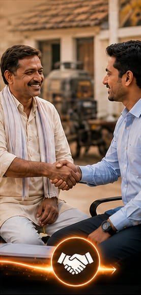 A farmer and a field executive shaking hands