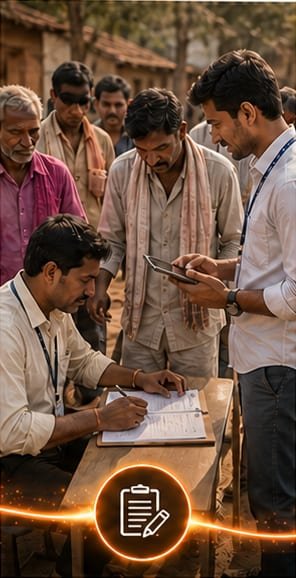 Field staff filling in campaign reports on site